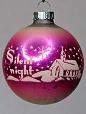 Vintage Glass Pictured SILENT NIGHT Ombre Pink Christmas Ornament Shiny Brite picture