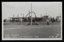 Vintage 1959 Oregon Centennial Exposition Main Entrance RPPC Postcard picture