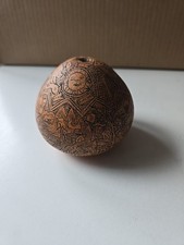 Peruvian Handcrafted Carved Gourd Intricate Design Ancestral Art Vintage picture