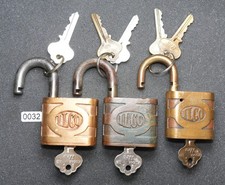 Lot 3 Vintage ILCO Brass Padlocks USN Magazine Hardened Shackle Keys Navy 0032 picture