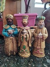 Christmas Wise Men Figures Composition Glass Jewels 1960s Japan LARGE 10 1/3