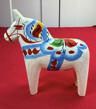 Vtg Nils Olsson White Dala Horse 4” Sweden Hand Painted Folk Art Dalahast picture