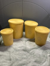 Tupperware Servalier Nesting Canister Set Of 4 W/ Lids Gold Harvest Yellow Used picture