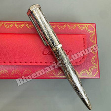 CARTIER Santos Silver Double C Logo Engraved Metal Ballpoint Pen Luxury VIP Gift picture