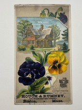 VICTORIAN TRADE CARD: 1880s - Houch & Rumney - New Home - Pansies - Boston picture