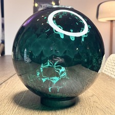 Antique Hand Blown Teal Forest Green Glass Globe Orb Oil Lamp Shade 10” Large picture