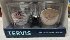 Vintage Tervis Tumbler Insulated Drinking Glass Cup Embroidered Beach Set of 4 picture