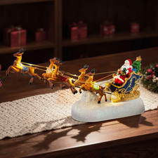 Santa Sleigh Reindeer LED Lighted Christmas Village Collectible Tabletop Decor picture