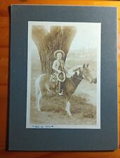 vintage boudoir card photo, young boy sitting horseback 1880's picture