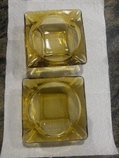 Pair of Vintage Amber  Glass Ashtrays 4 Slots  Lot of 2 picture