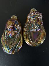 Vintage Marigold Amber Carnival Glass Mary & Jesus Wall Plaques Religious picture