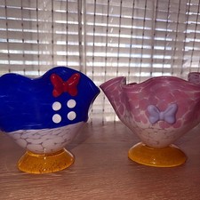 Arribas Brothers Donald & Daisy Duck Hand-Blown Glass Candy Bowls Pair Disneyana picture
