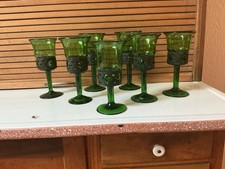 VTG Handblown Metal Caged Green Bubble Stemmed Glasses Lot/7 picture