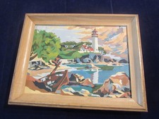 Vtg PBN Paint by Numbers Nautical Lighthouse Ship Coastal Landscape Art MCM AT picture