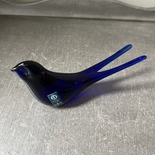 Vintage BERGDALA Sweden Cobalt Blue Glass Bird Swallow Split Tail  picture
