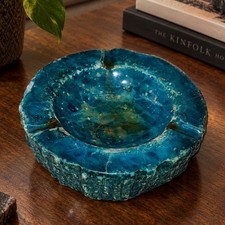 Vintage Heavy Blue Gemstone-Look Ashtray / Incense Holder 7.5” 6+ Lbs Unmarked picture