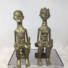 African Tribal Art Bronze Baule Ancestor Sitting King Queen Husband Figures 9” picture
