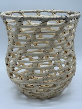 Natural Hand Woven Palm Reed Straw Open Grid Lattice Weave Basket Boho picture