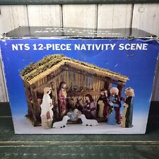 Vintage 12-Piece Nativity Set Christmas Creche Porcelain w Wooden Stable picture