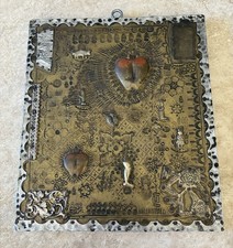 Vtg Carlos Inigo Robles Religious Folk Art Altar Signed Heart Milagros Metal picture