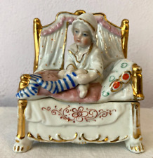 Victorian 1880s Conta & Boehme Porcelain Fairing Trinket Box Bedtime Stockings picture