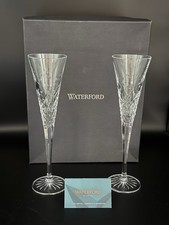 Waterford Wishes Happy Celebrations Toasting Flutes Champagne Set/2 Crystal IOB picture
