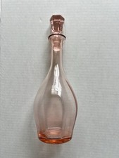 Vintage Pink Depression Glass Decanter Art Deco Barware Hexagon Stop picture