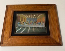 Vintage Last Supper Foil Print Framed – Mid Century Religious Art – 12.5 x 14.5 picture