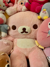San-X Rilakkuma Pink Bear Plush Stuffed Animal Toy, Yellow White Brown picture