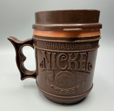 *HAS LID* Whataburger Nickel Coffee Mug Brown & Orange Plastic Travel Cup VTG picture