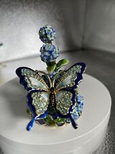 COLORFUL BUTTERFLY ON FLOWERS TRINKET BOX BY KEREN KOPAL COLLECTION PIECE RARE picture