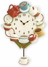 Coffee Theme Hanging Wall Clock Coffee Pot, Cups, Saucers ~ Battery Operated picture