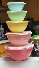 Set of 5 Vintage Tupperware Nesting Wonderlier Pastel Bowls with lids - NEW picture