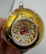 Vintage West Germany 4” Triple Indent Gold Glass Christmas Ornament Reflector picture