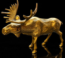 Vintage Solid Brass Moose Figurine 7” Large Antlers Wildlife Lodge Cabin Decor picture