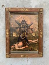 Old Kali Mata Photo,Maha Kali with Shiva Picture,Wooden Painted frame- 8.5x11.5
