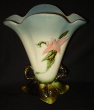 Vintage Hull USA Art Pottery W16-8 ½” Woodland Blue Green Glossy Handled Vase picture
