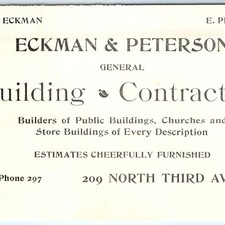 Vtg 1904 Marshalltown IA CH Eckman Peterson Building Contractor Print Ad Library picture