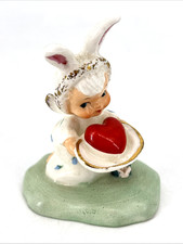 RARE Vintage Napco Angel w Bunny Ears Holding Heart Figurine Easter S1270A picture