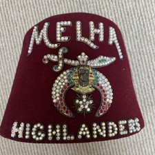 Original Masonic Shriners Fez Hat Bejeweled MELHA w/ Tassel Burgundy Felt Gadol picture