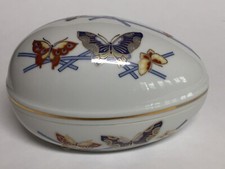 Butter Flight Porcelain Egg Jewelry Trinket Box Made in Japan 5.5
