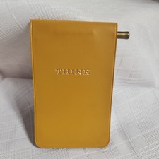 Rare 1950s Yellow IBM THINK 3.75 x 2.5 inch Leather Pocket Version w/Pencil clip picture