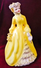 BEAUTIFUL VINTAGE LADY GIRL SPAGHETTI HAND PAINTED 8” FIGURINE PLANTER  picture