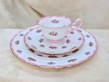 Vintage Shelley Lincoln Demitasse Trio Pink Roses & Swags Pedestal Saucer Salad picture