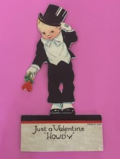 Vintage DieCut Howdy Valentine Dapper Boy In Formal Attire w Top Hat Made in USA picture