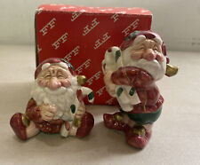 Fitz And Floyd Christmas Salt And Pepper Shakers Elves Candy Cane With Plug Box picture
