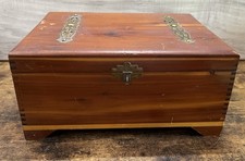 Vintage Cedar Keepsake Jewelry Box Brass Hardware Dovetail Wood Chest picture