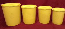 Vintage Tupperware Servalier Canisters Yellow Set of 4 Lids Nesting NICE Read picture