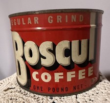 VINTAGE BOSCUL “FULL” 1# KEYWIND COFFEE TIN CAN picture