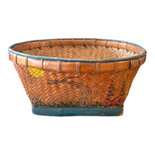 Antique Americana Folk Art Hand Painted Splint Oak Decorative Basket Bowl picture